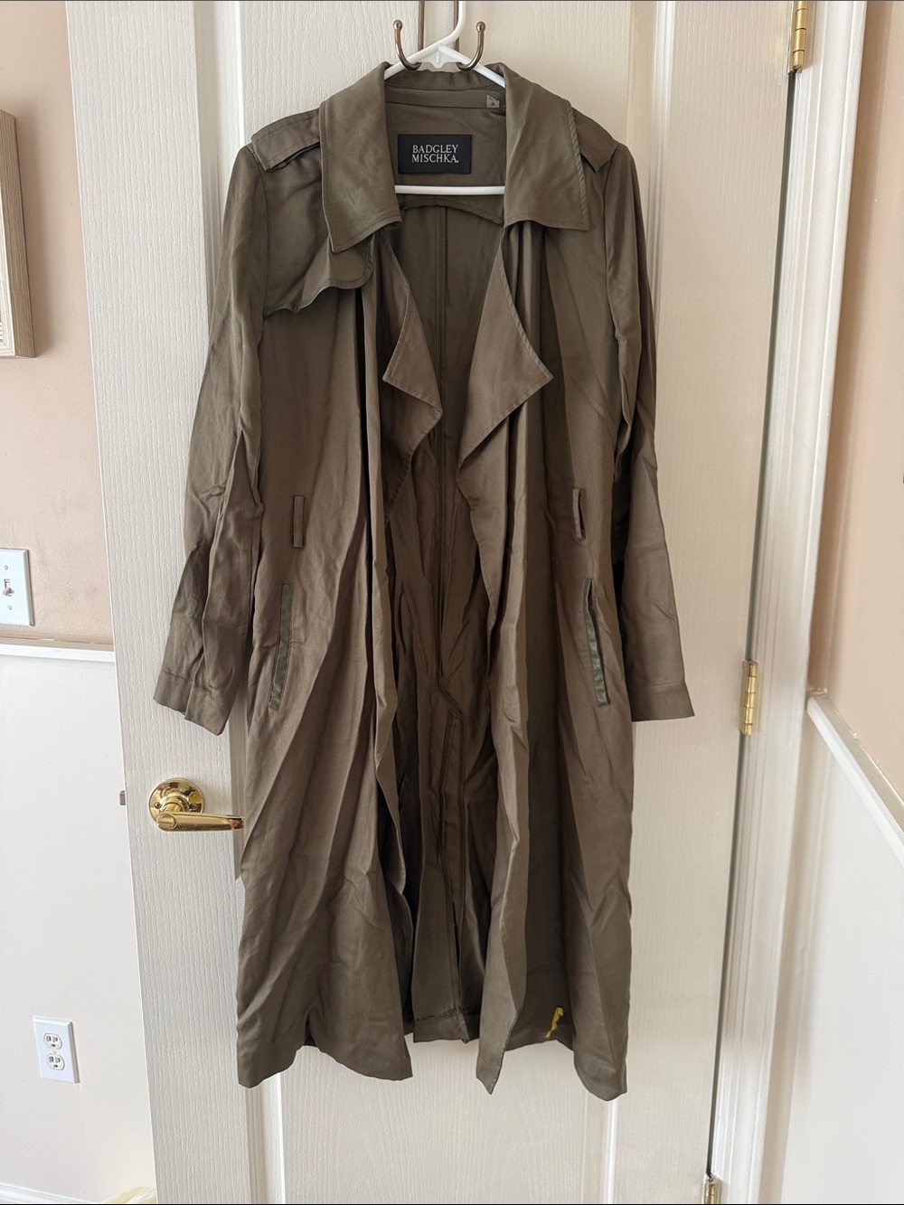 Badgley Mischka Olive-Green Long Trench Coat